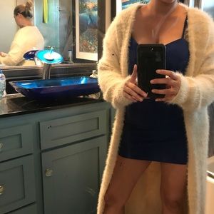 White Fuzzy Midi Cardigan